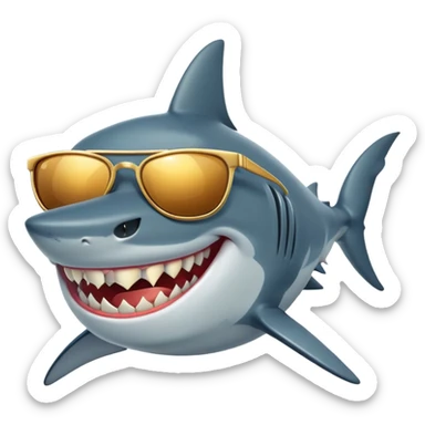 cartoon shark smiling with gold teeth wearing dark sunglasses sticker