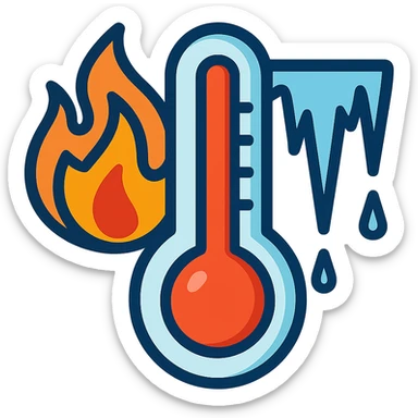 thermometer with both flames and icicles, representing hot but cold sticker