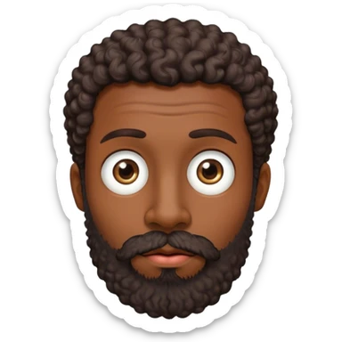 Dark brown male, short curly dark brown hair, big eyes, hight nose, thick lips, full beard sticker
