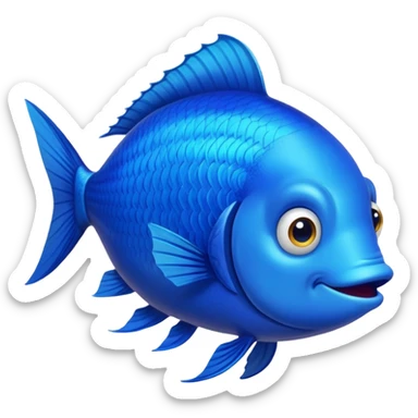 ridiculously stupid looking bright blue fish in side profile facing right, but with both crossed eyes somehow looking at viewer, dopey smile, flat 2D side view only sticker