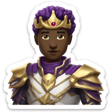 white eyes purple galaxy skin god king with golden detailed armor sticker