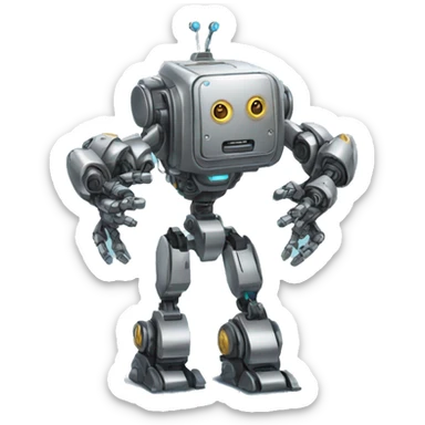 a high-tech metal robot with six arms sticker