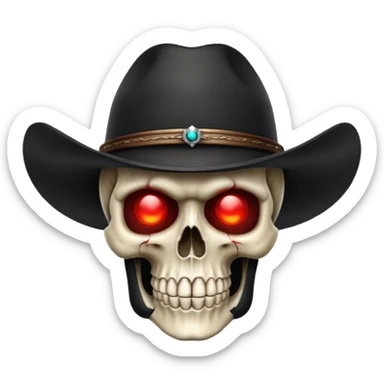 skull wearing a black cowboy hat with glowing red eyes sticker