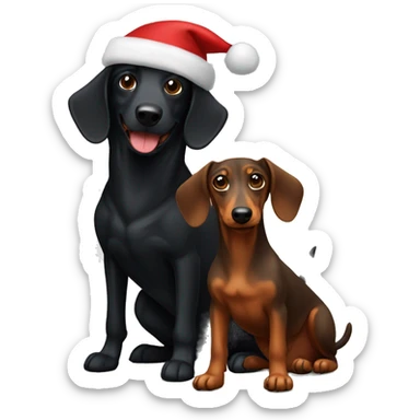 christmas black large dog and brown dachshund sticker