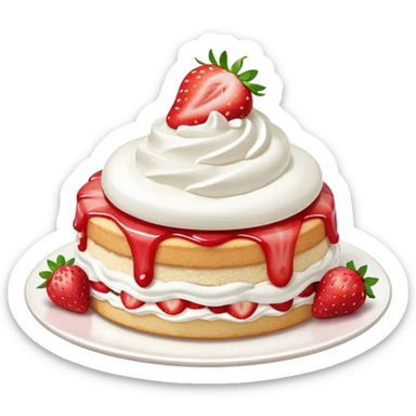 slice of strawberry shortcake with whipped cream, soft and light colors, smooth texture, bright and appetizing, minimal details, glossy highlights
 sticker