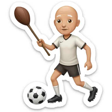 Old bald man with a stick playing football sticker