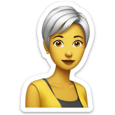 trendy woman in her early 30s with yellow skin sticker
