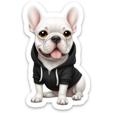 Frenchie white wearing black hoodie sticker