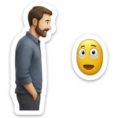 a man in front of a marker board talks about the design of a device sticker