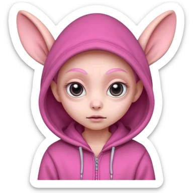 Aliens Pink, hoodie, cute big eyes, big ears, half body sticker
