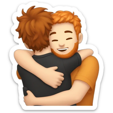 Boy with black hair and beard hugging ginger cat sticker