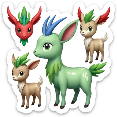 Xerneas-Sprigatito-Gogoat-Celebi-Shaymin-Virizion-fusion  sticker