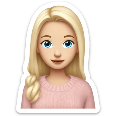 Pretty blue eyed white girl with light pink sweater reading cozy sticker