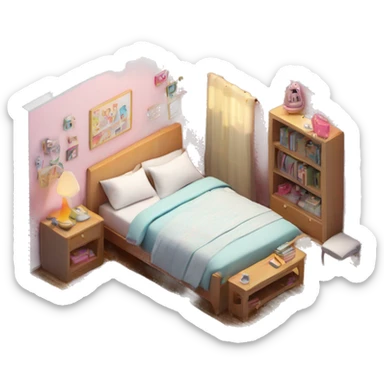 isometric-3d-cute-small-bedroom-teen-girl-interior sticker