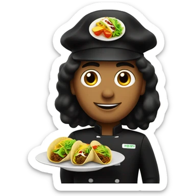 taco chef with black uniform and a plate of tacos in hand  sticker