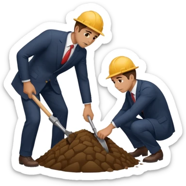 a guy in a suit digging and another suspicious guy trying to prevent him from digging sticker