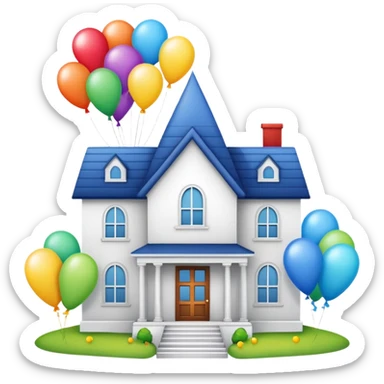 white house with balloons on top sticker
