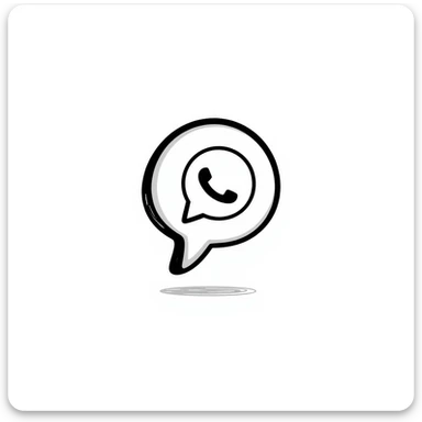 WhatsApp logo, hand-drawn doodle style, black and white sticker