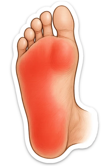 Piede con rossore focus sotto la pianta sulle punte dei piedi sticker