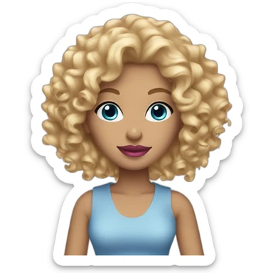 blonde curly haired woman blue eyes pink lips sticker