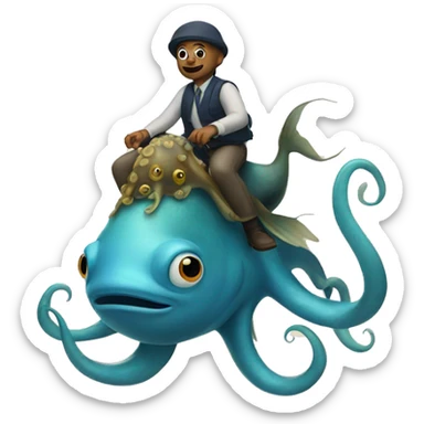 fish riding an octopus  sticker