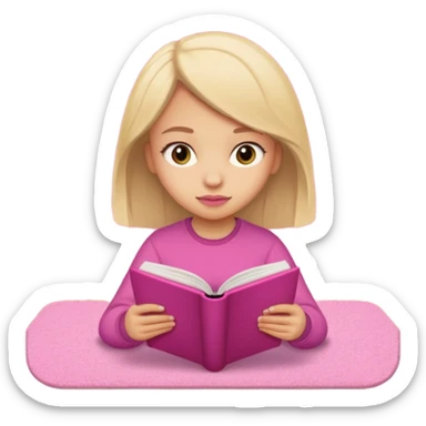 The girl is reading nomoz in the pink carpet of nomoz sticker