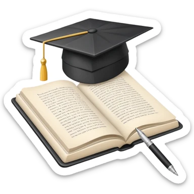 "A white open book,The pen should be positioned as placed exactly in the center between the pages.  if held by a right-handed person - meaning the direction is reversed compared to a left-handed grip. The pen should be uncapped, and the cap placed behind it." sticker