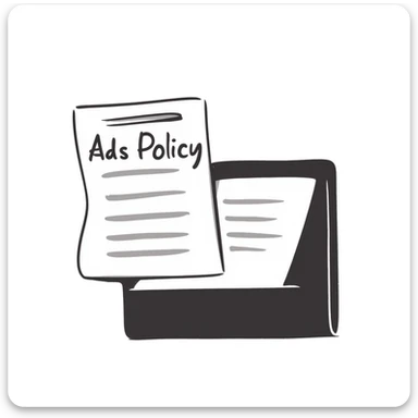 A document or folder with "Ads policy" written on the cover page in clear text sticker