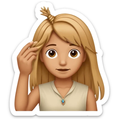 close-up of fingers gently holding a strand of hair, iOS emoji style sticker