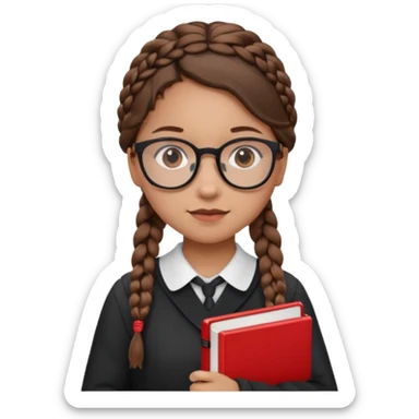 brown braid hair girl kid, student, black gile, red book sticker