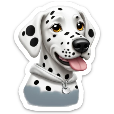 Dalmatian wearing a hoodie with a tongue out sticker