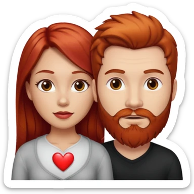👩🏼‍❤️‍👨🏽 Something like this, but make the guy more lighter and give the girl a bit more red hair like ginger style make the guy have dark brown hair, same with the beard and add a heart in the middle above us make the guy have brunette beard and hair sticker
