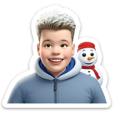 smiling boy with snowman sticker