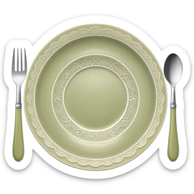 Pale olive lace plate with appliances sticker