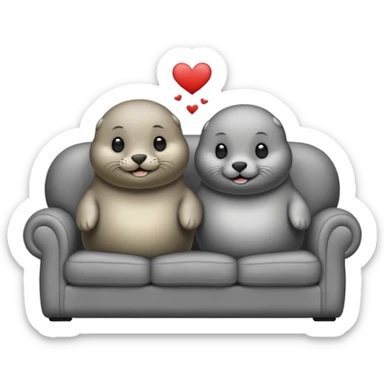 Two seals in love on a big couch sticker