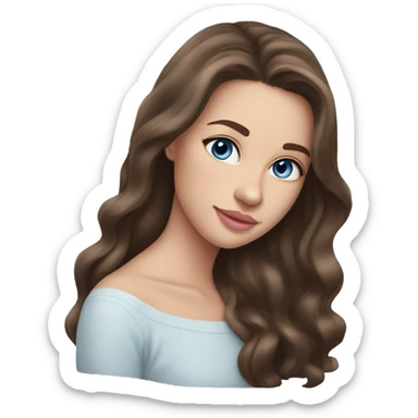 Beautiful teenage girl, long hair, brunette, Brown hair blue eyes, light pink lip color sticker