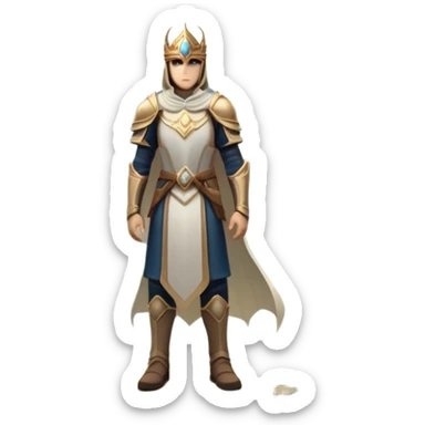 An icon featuring a hero with a closed visor, standing in a majestic, mystical landscape, inspired by RPGs like Elden Ring. The design includes a stunning, ethereal background with towering castles and distant mountains, symbolizing the adventure and mystery. Transparent background sticker