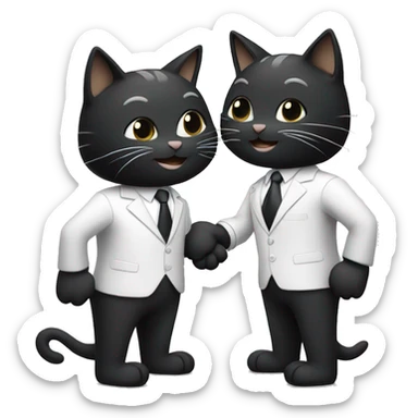 Two black color, happy cats, shaking hands in suits with headphones on.   sticker