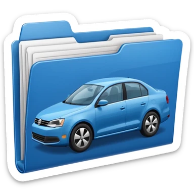 A **simple emoji-style icon** of a **blue multipocket folder**, clean and minimal, with **layered inner tabs**, subtle shading, and a **small blue Volkswagen Jetta car symbol** on the front. blue folder
 sticker