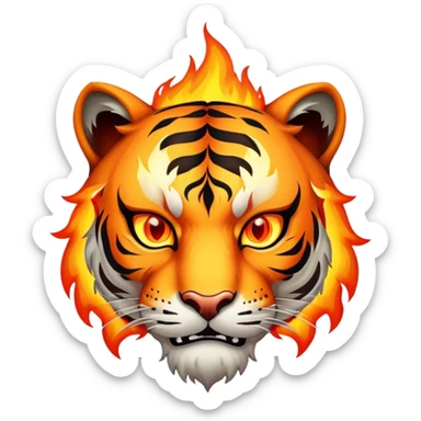 fire elemental tiger face with flames and burning orange eyes for Twitch emote sticker