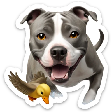 Grey Staffordshire bull terrier chasing a duck sticker