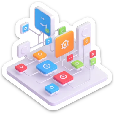 Desktop application architecture diagram with modules and connections sticker