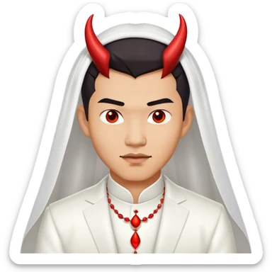 an asian male bride with the face of devil in wedding dress sticker