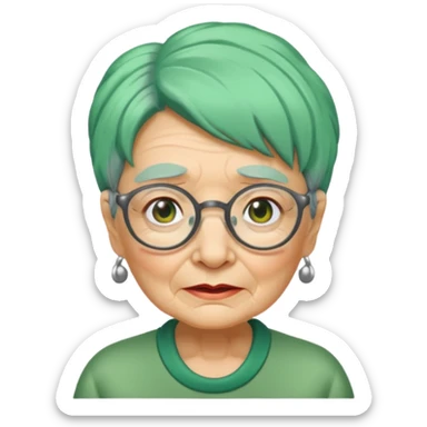 green haired grandma with wrinkles and glassess sticker