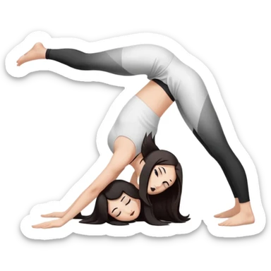 Девушка белокожая в позе собака мордой вниз, с длинными темными волосами, в белом топе, в черных лосинах, с черными ресницами sticker