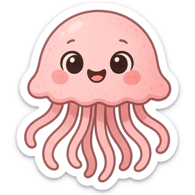 a cute pink jellyfish, original design, big eyes, blushing cheeks, joyful sticker