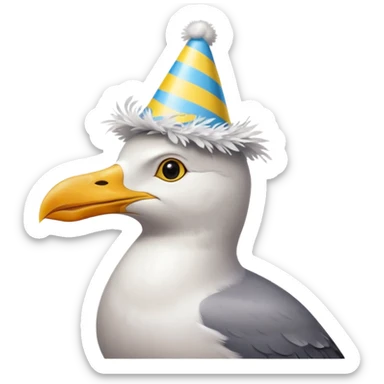 A seagull with a party hat, only the head sticker