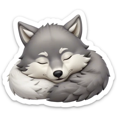 Meme-Worthy Cute Sleeping Wolf Portrait Emoji, Head resting peacefully with a contented smile, showcasing a robust build and a luxuriously soft grey and white Fur, eyes shut in a serene, restful nap, Simplified yet hilariously adorable features, highly detailed, glowing with a soft, drowsy light, high shine, relaxed and utterly lovable, stylized with an air of playful laziness, bright and heartwarming, soft glowing outline, capturing the essence of a comically sleepy wolf, so meme-worthy it feels like it could instantly become the next viral sensation of adorable slumber! sticker
