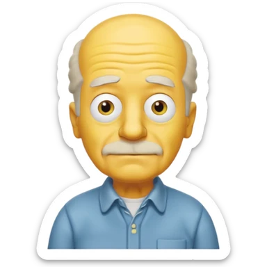 A 3D cartoon close-up portrait of an elderly yellow character styled like Grandpa Simpson, bald head with few tufts of hair, expressive wrinkles, yellow skin and shirt, Memoji-style lighting, matching Simpsons family design. sticker