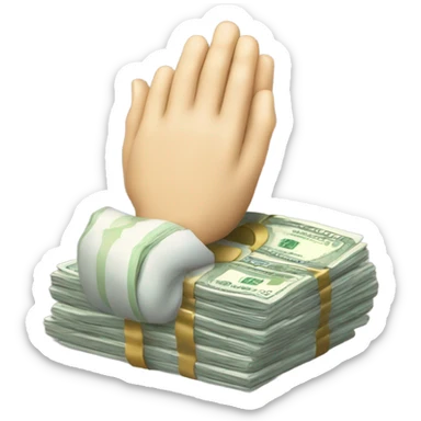 Praying hands holding cash sticker
